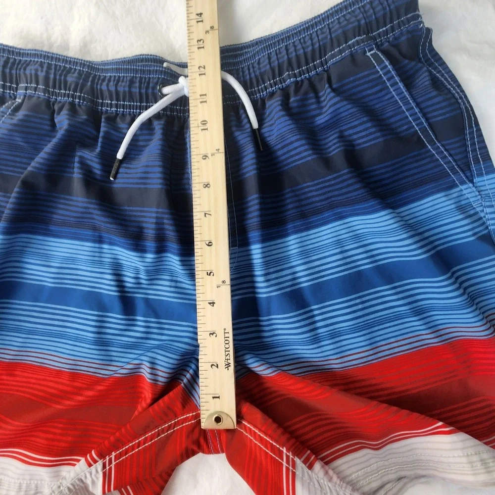 Ezekiel Mens Swim Trunks Blue Red Striped Board Shorts Size 36 Stretch Quick Dry